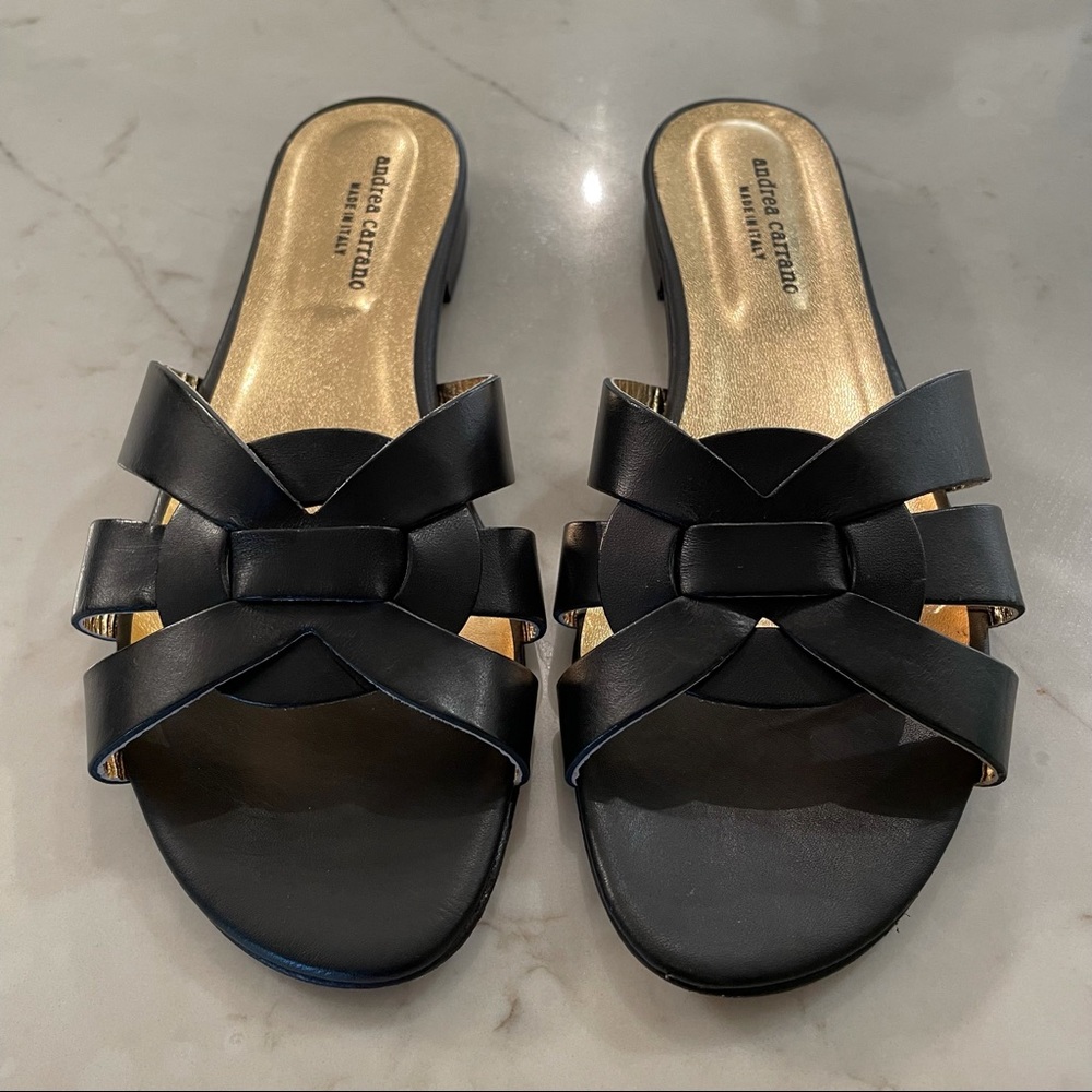 Andrea Carrano Black Leather Slides
